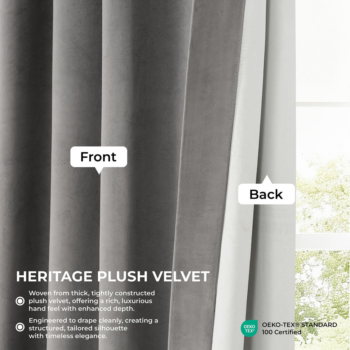 Destiny Grey Extra Wide Heritage Plush Velvet Room Darkening Curtain