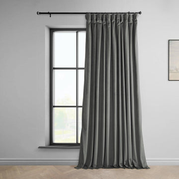 Destiny Grey Extra Wide Heritage Plush Velvet Room Darkening Curtain