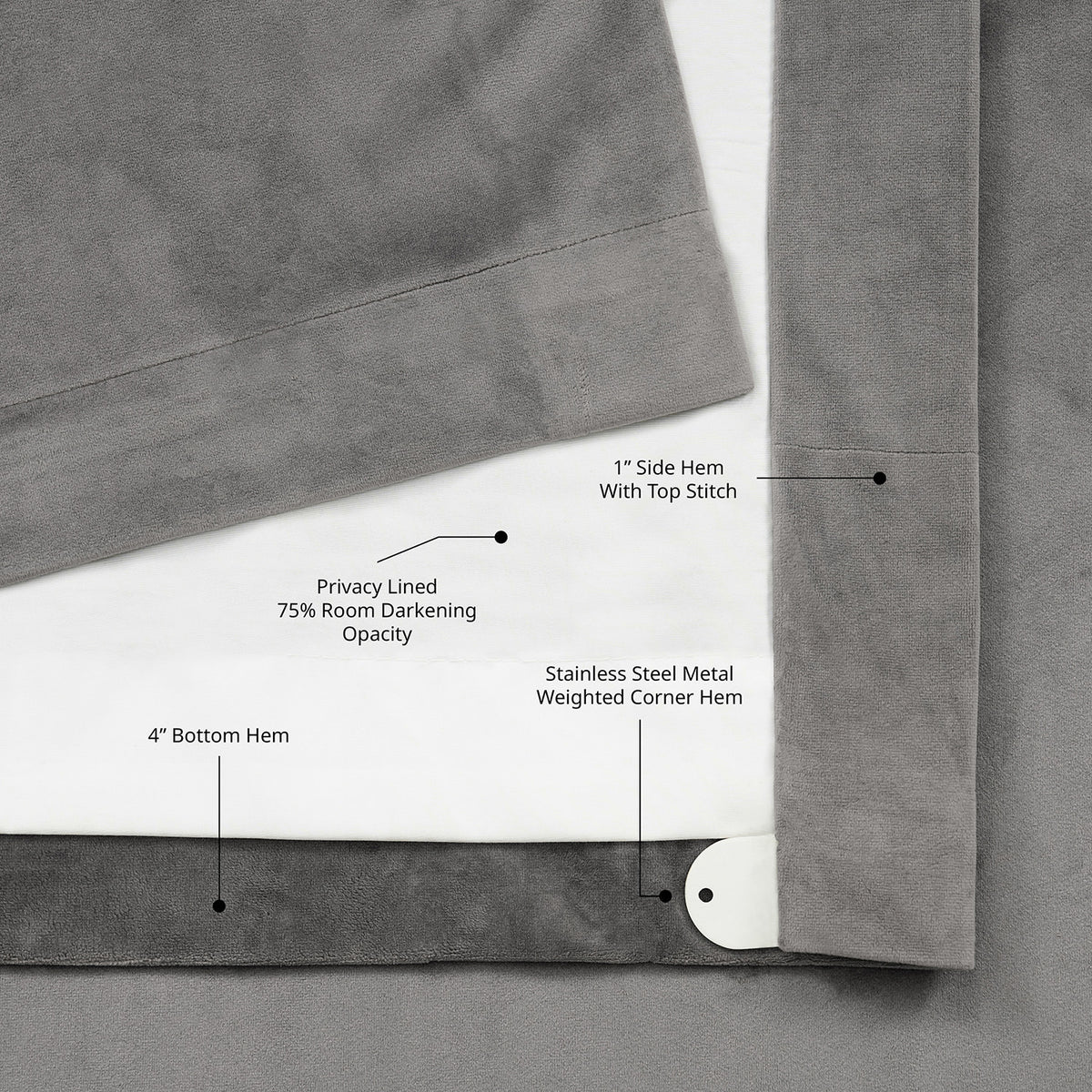 Destiny Grey Extra Wide Heritage Plush Velvet Room Darkening Curtain