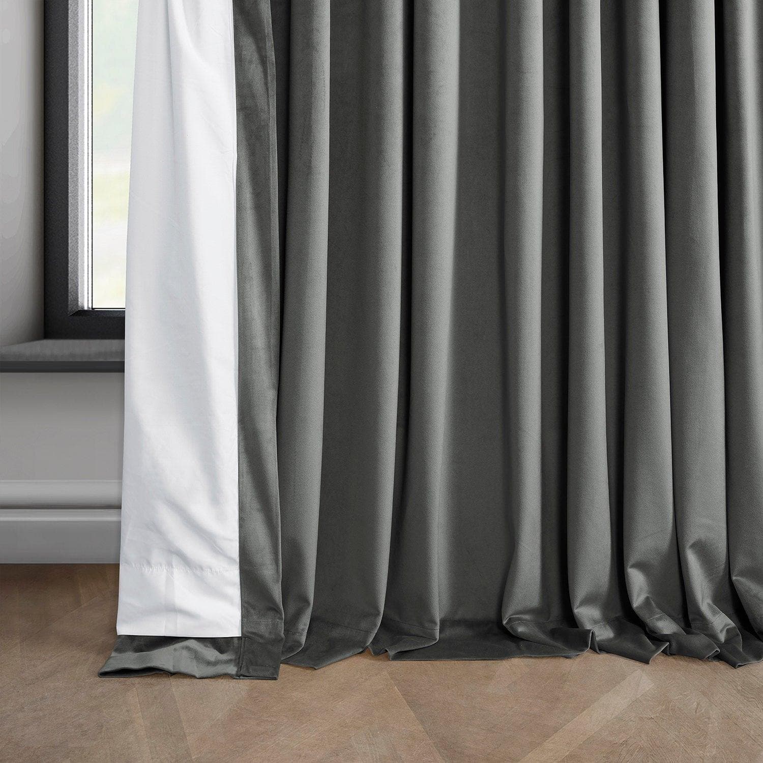 Destiny Grey Extra Wide Heritage Plush Velvet Curtain - HalfPriceDrapes.com