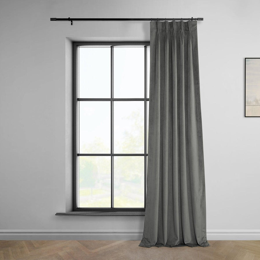Destiny Grey French Pleat Heritage Plush Velvet Curtain - HalfPriceDrapes.com