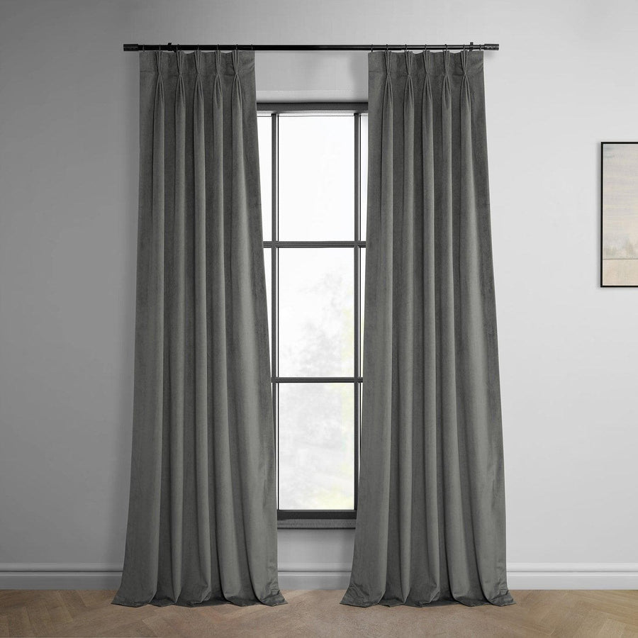 Destiny Grey French Pleat Heritage Plush Velvet Curtain - HalfPriceDrapes.com