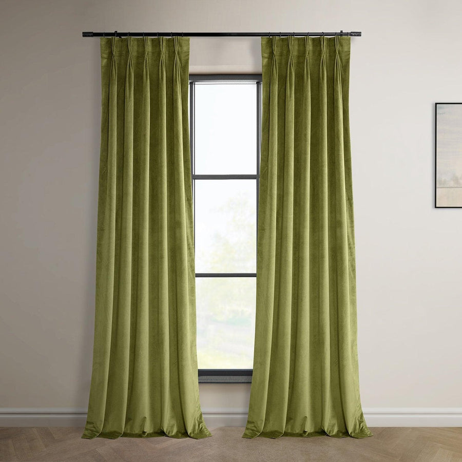 Retro Green French Pleat Heritage Plush Velvet Curtain - HalfPriceDrapes.com