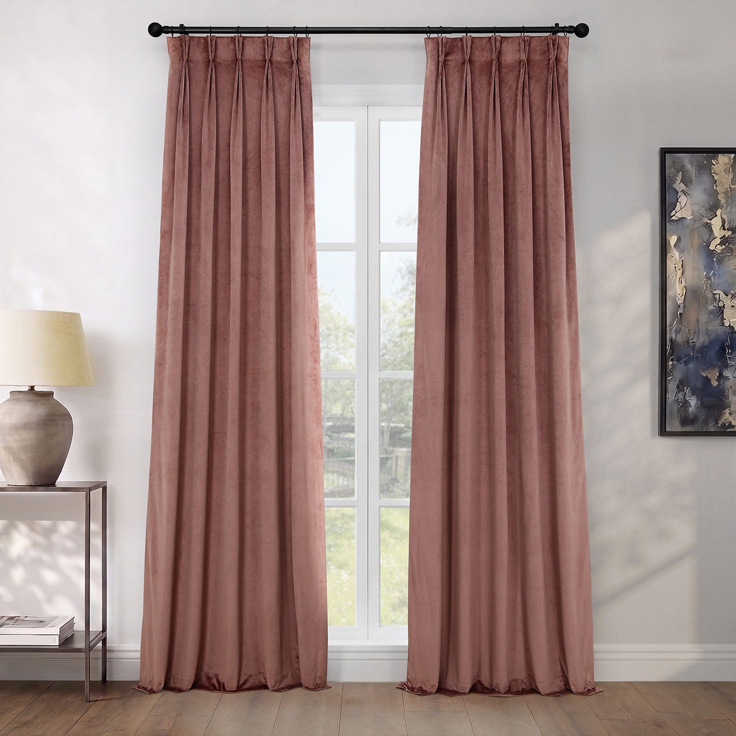 Wild Rose Pinch Pleat Heritage Plush Velvet Room Darkening Curtain