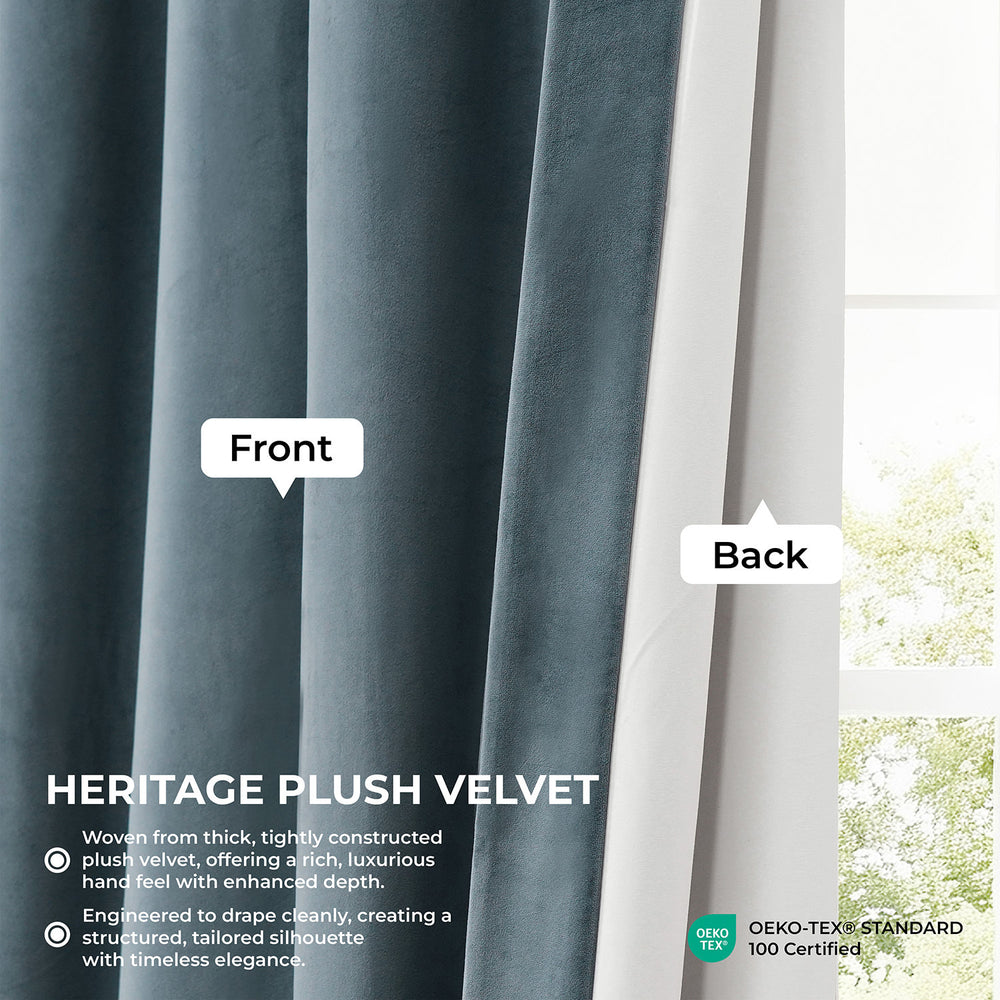 London Blue Pinch Pleat Heritage Plush Velvet Room Darkening Curtain