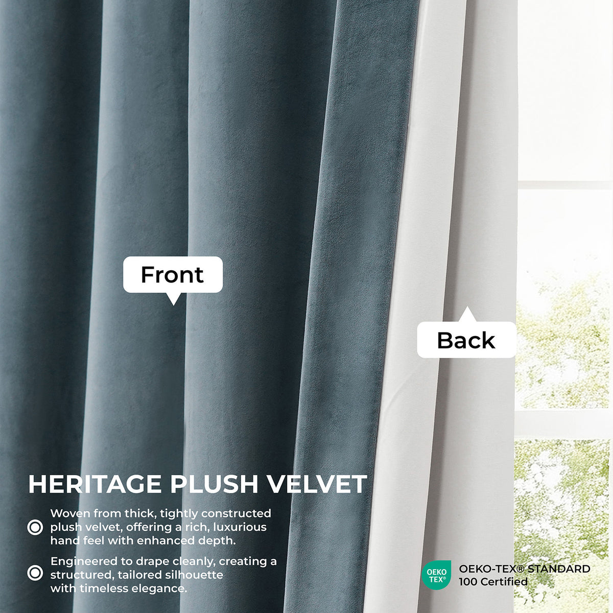 London Blue Pinch Pleat Heritage Plush Velvet Room Darkening Curtain