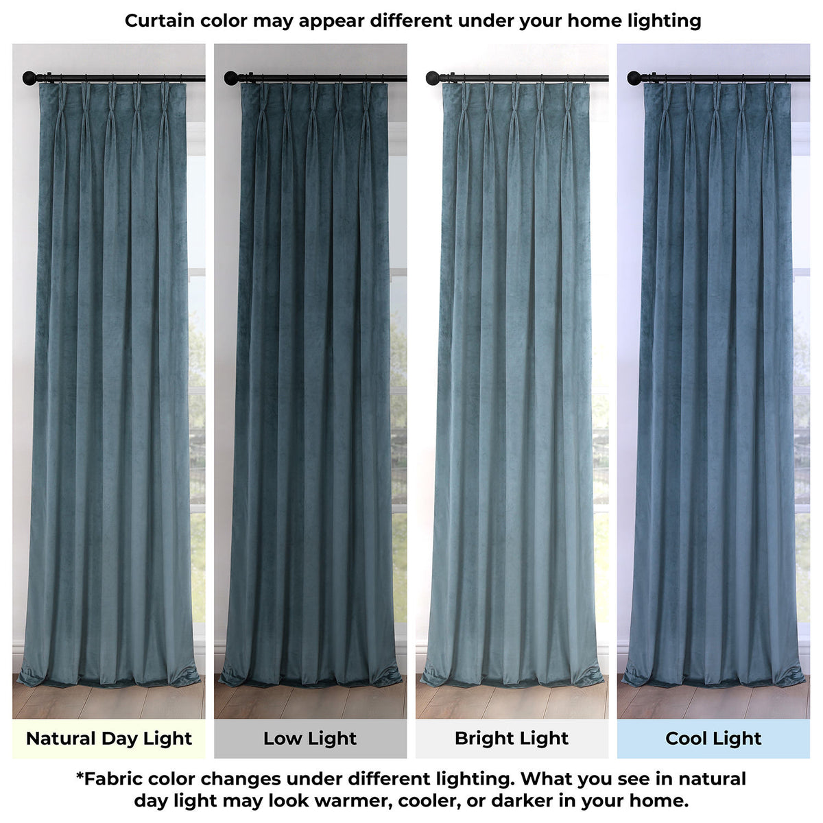 London Blue Pinch Pleat Heritage Plush Velvet Room Darkening Curtain