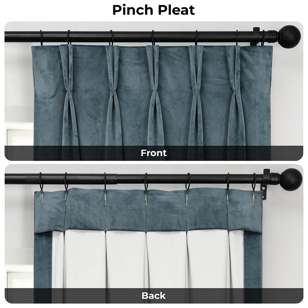 London Blue Pinch Pleat Heritage Plush Velvet Room Darkening Curtain