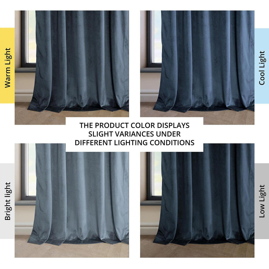London Blue French Pleat Heritage Plush Velvet Curtain - HalfPriceDrapes.com