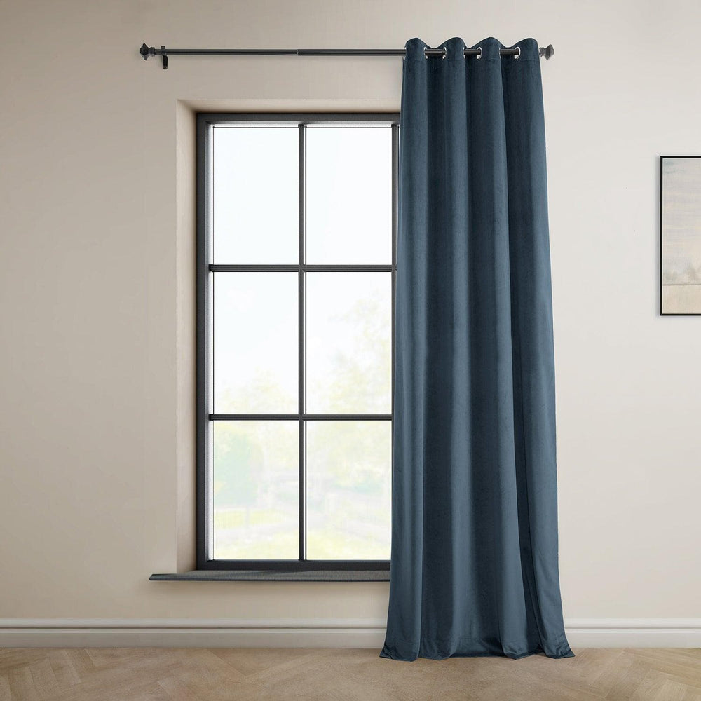 London Blue Grommet Heritage Plush Velvet Curtain - HalfPriceDrapes.com