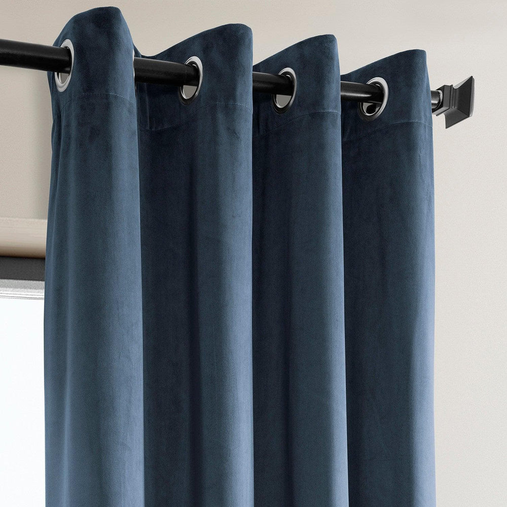 London Blue Grommet Heritage Plush Velvet Curtain - HalfPriceDrapes.com