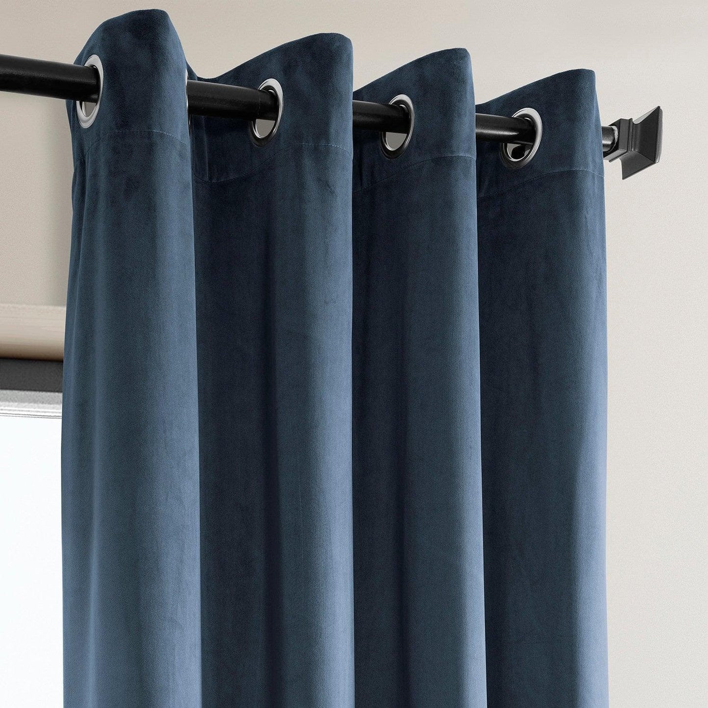 London Blue Grommet Heritage Plush Velvet Curtain - HalfPriceDrapes.com