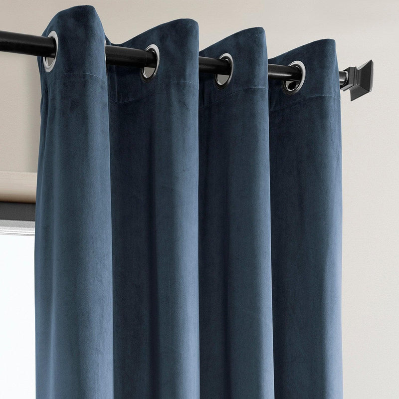 London Blue Grommet Heritage Plush Velvet Curtain - HalfPriceDrapes.com