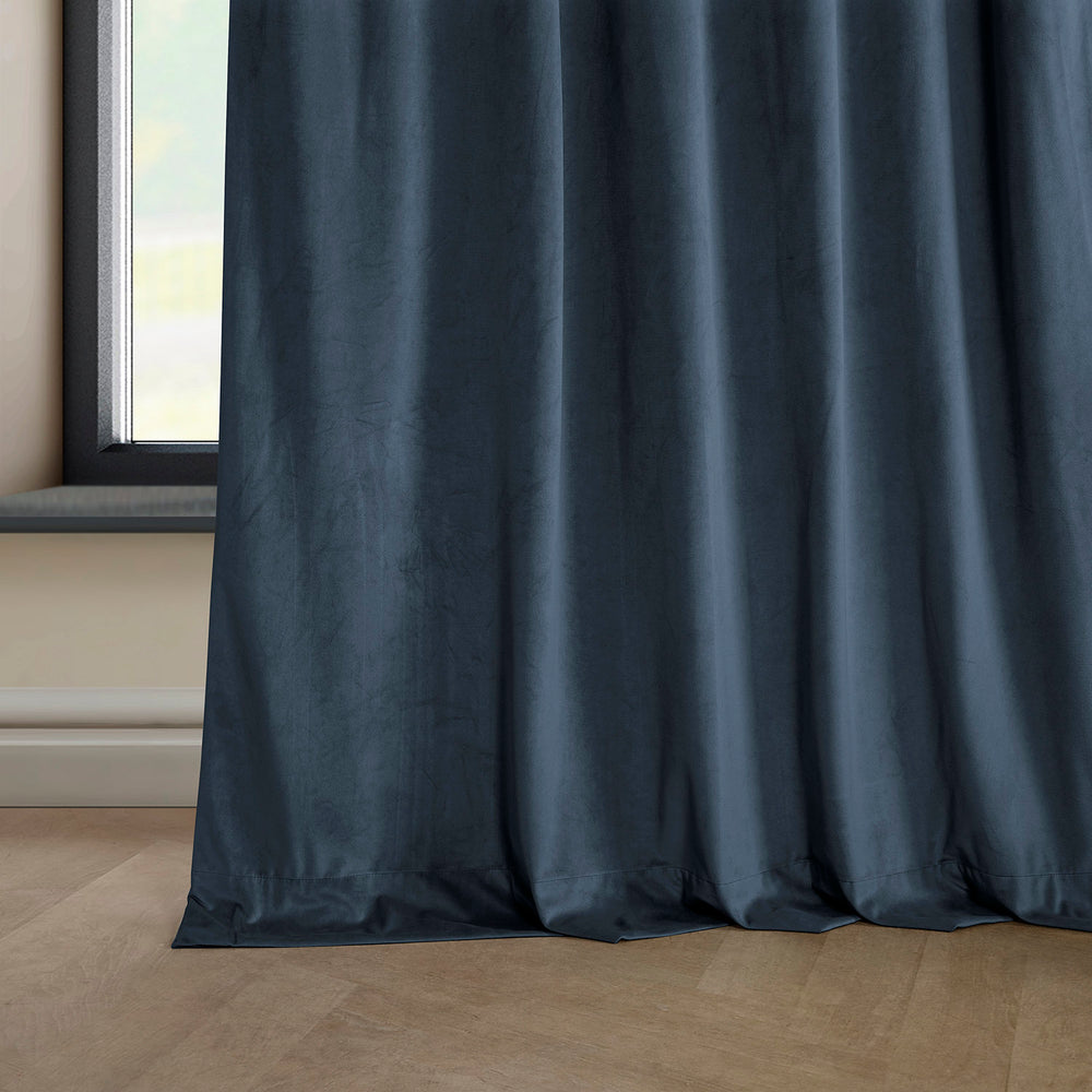 London Blue Heritage Plush Velvet Custom Curtain