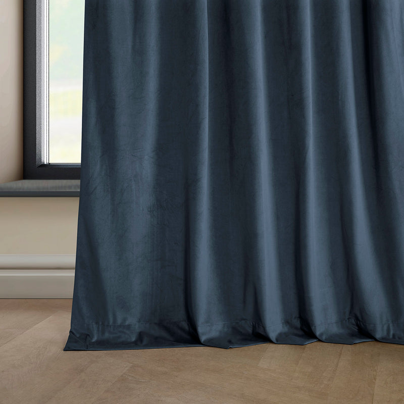 London Blue Heritage Plush Velvet Custom Curtain