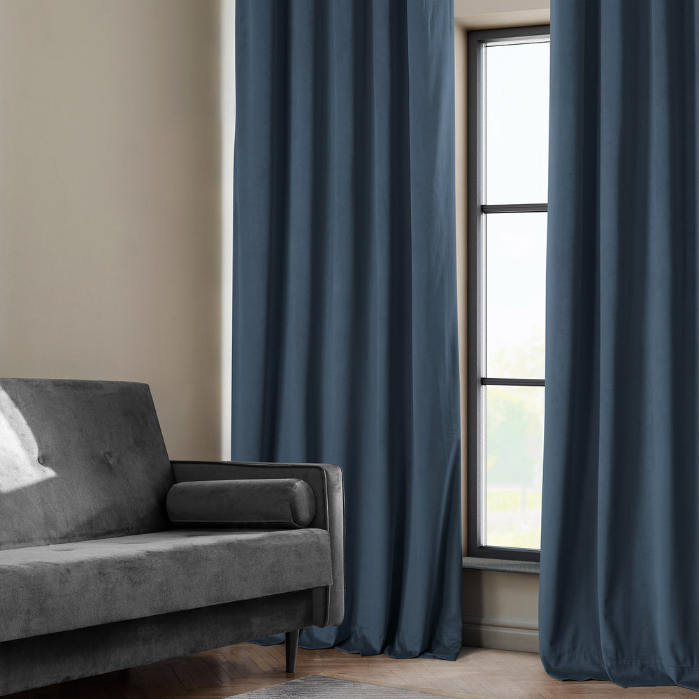 London Blue Heritage Plush Velvet Custom Curtain