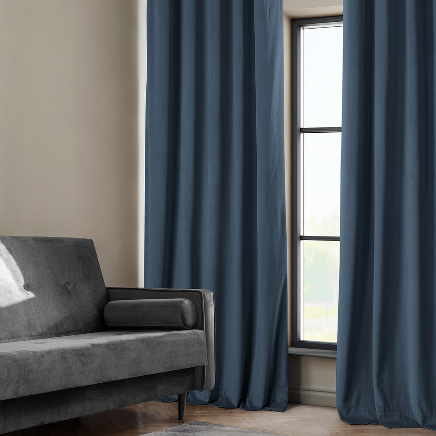 London Blue Heritage Plush Velvet Custom Curtain