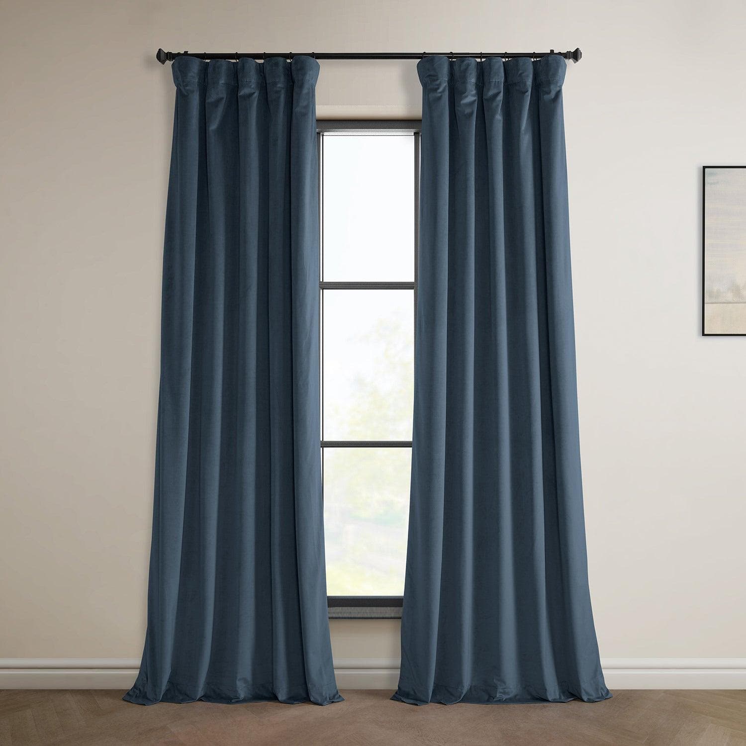 London Blue Heritage Plush Velvet Curtain - HalfPriceDrapes.com