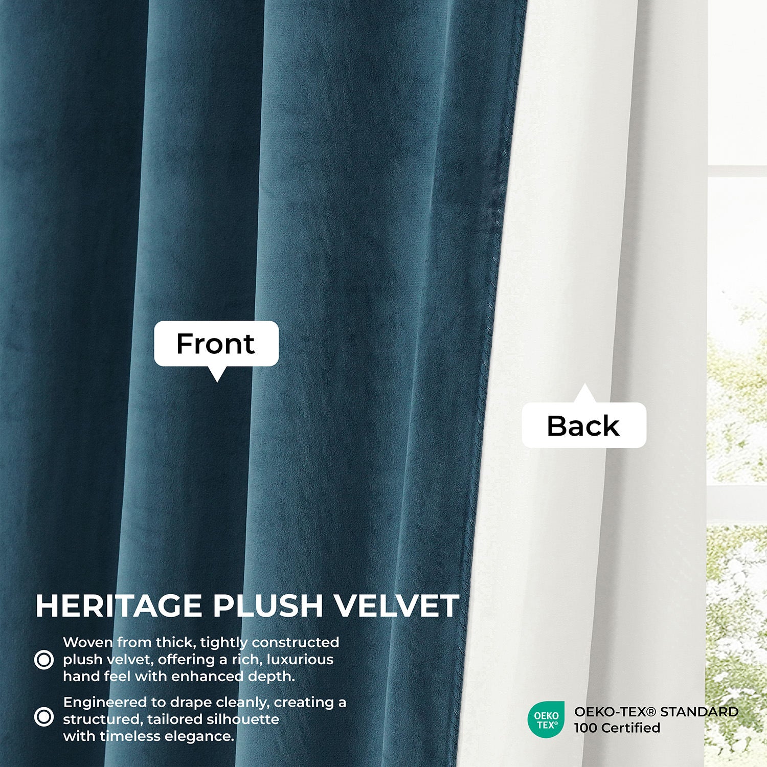 Avalon Blue Extra Wide Heritage Plush Velvet Room Darkening Curtain