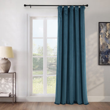 Avalon Blue Extra Wide Heritage Plush Velvet Room Darkening Curtain