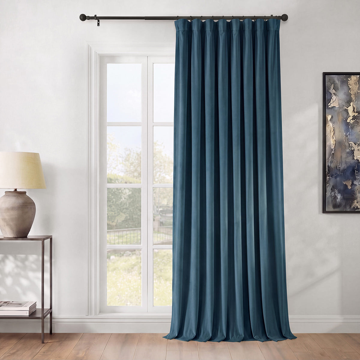 Avalon Blue Extra Wide Heritage Plush Velvet Room Darkening Curtain