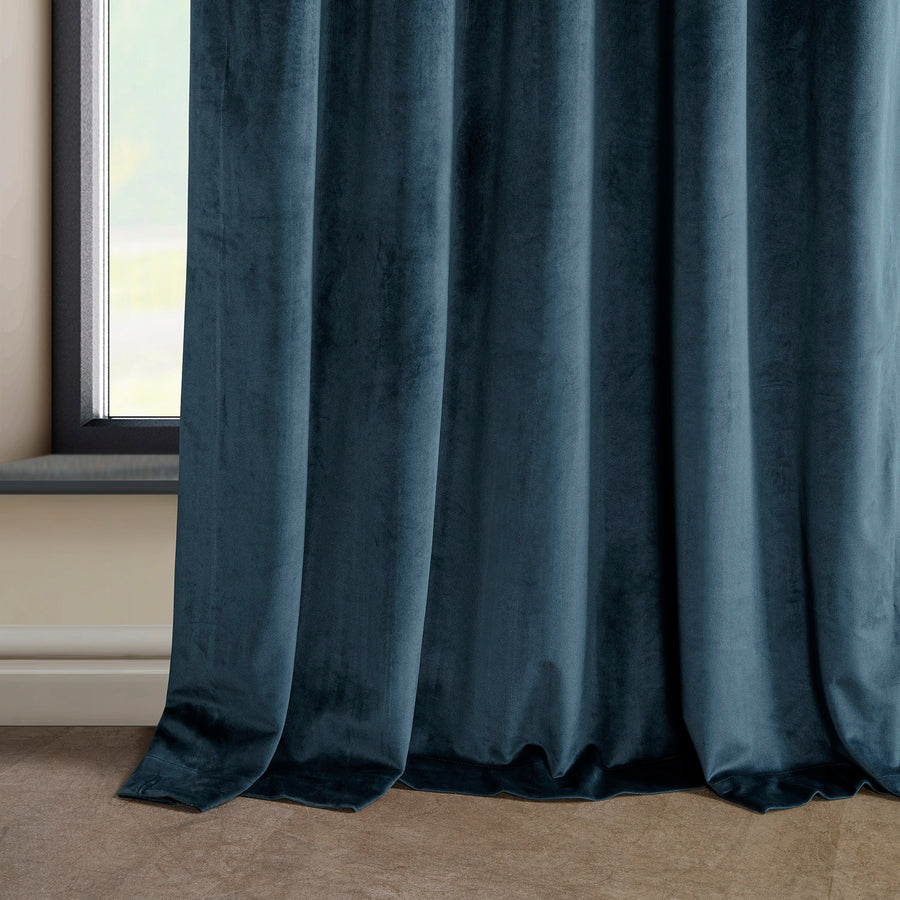 Avalon Blue Heritage Plush Velvet Custom Curtain