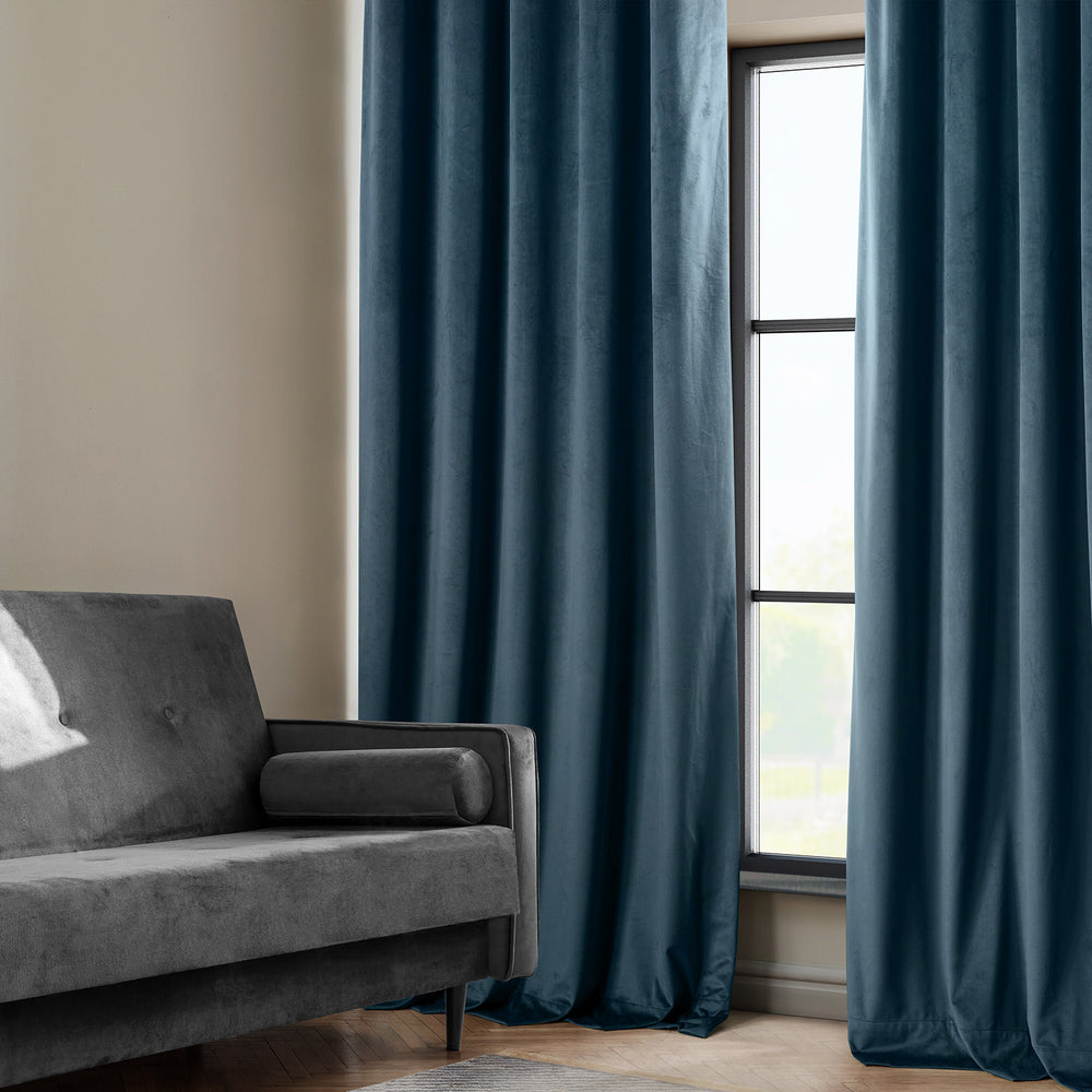 Avalon Blue Heritage Plush Velvet Custom Curtain
