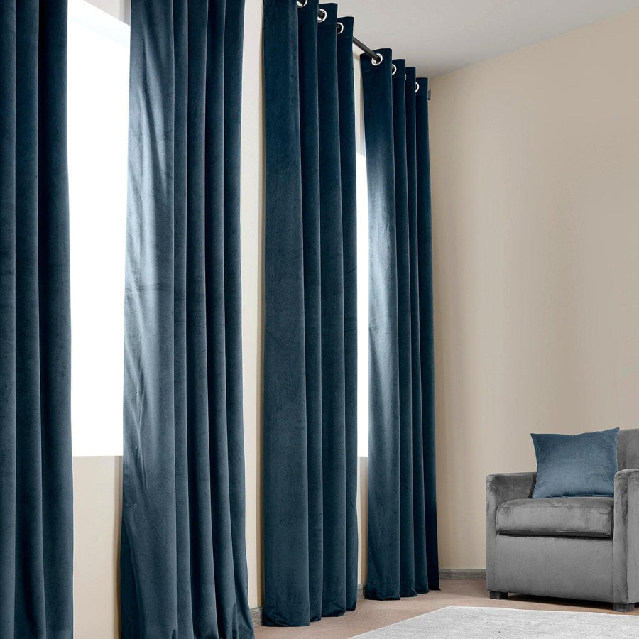 Avalon Blue Grommet Heritage Plush Velvet Curtain