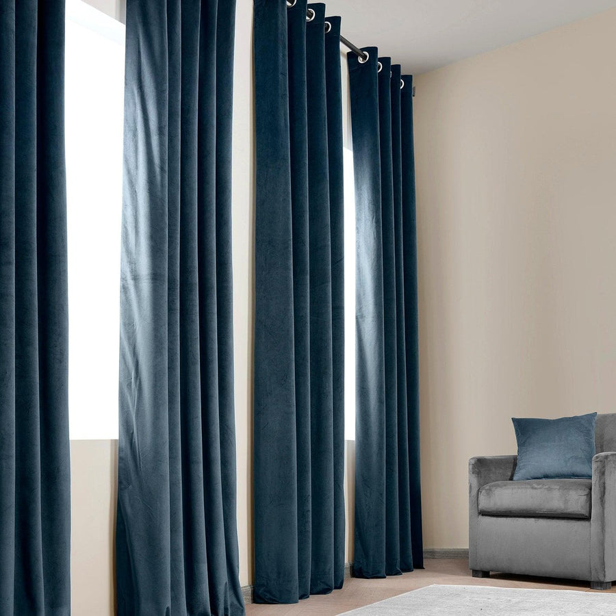Avalon Blue Grommet Heritage Plush Velvet Curtain - HalfPriceDrapes.com
