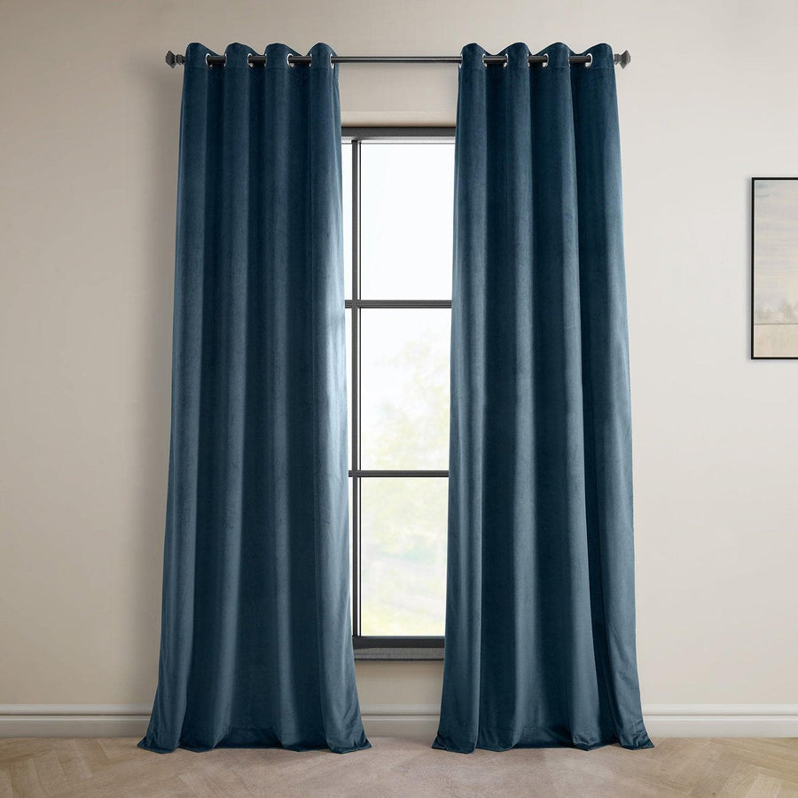 Avalon Blue Grommet Heritage Plush Velvet Curtain - HalfPriceDrapes.com