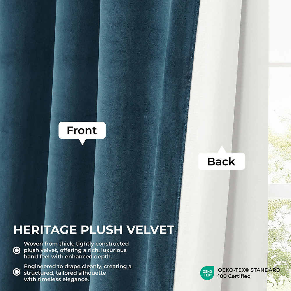Avalon Blue Heritage Plush Velvet Room Darkening Curtain