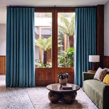 Avalon Blue Heritage Plush Velvet Room Darkening Curtain