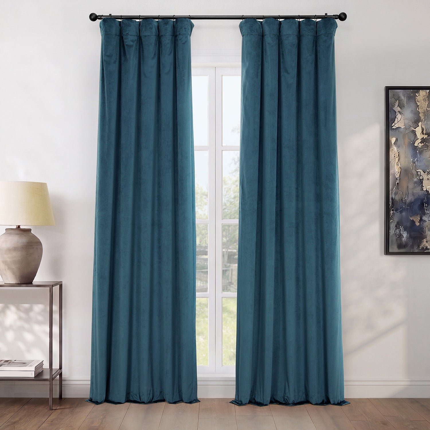 Avalon Blue Heritage Plush Velvet Room Darkening Curtain