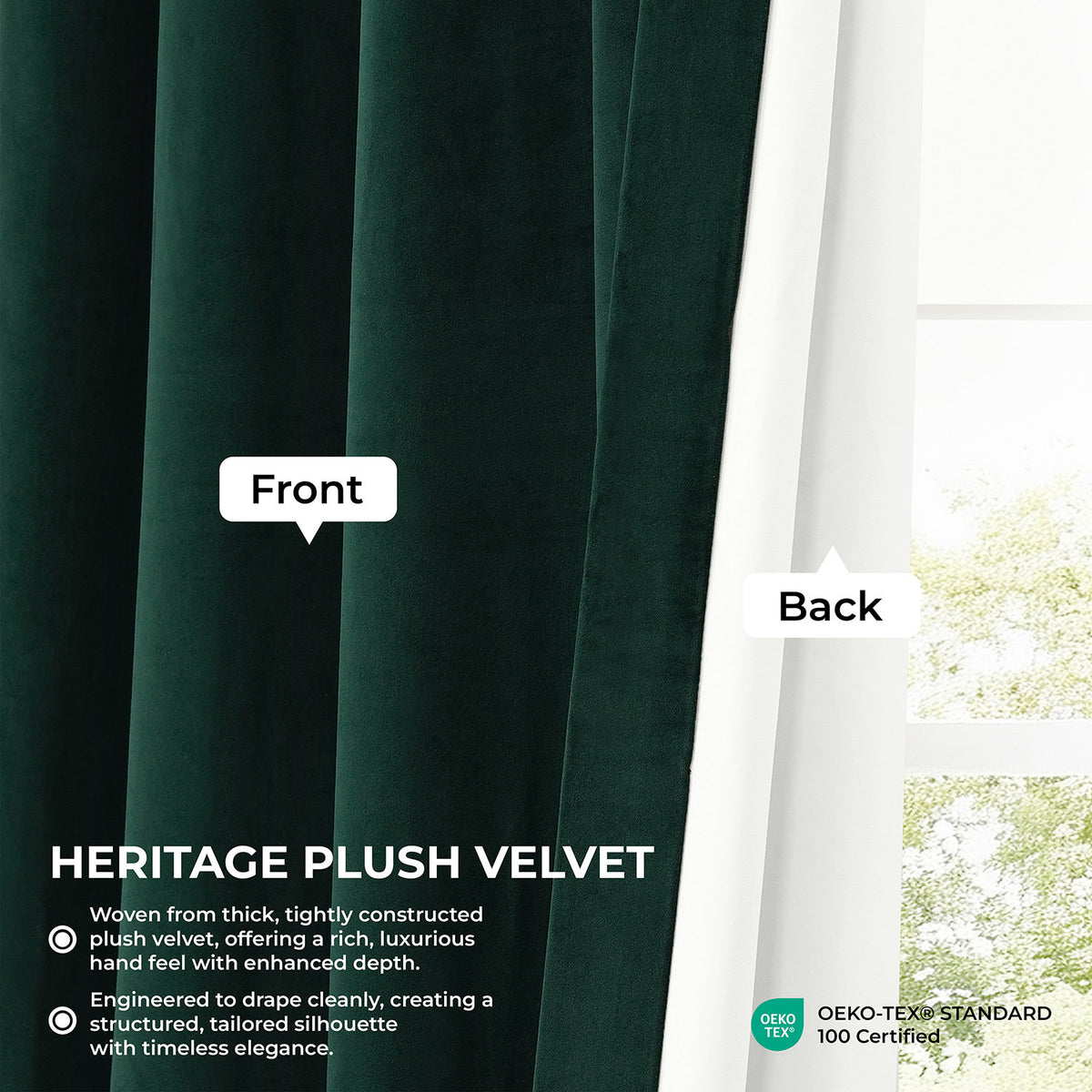 Forestry Green Heritage Plush Velvet Room Darkening Curtain