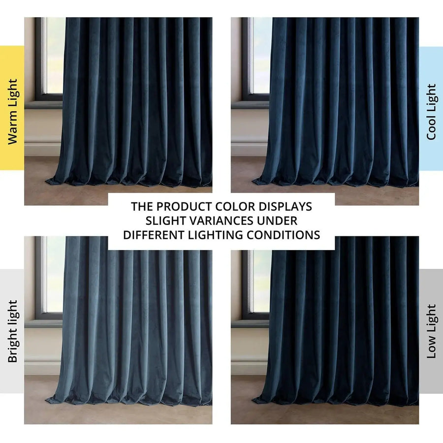 Eternal Blue Extra Wide Heritage Plush Velvet Room Darkening Curtain