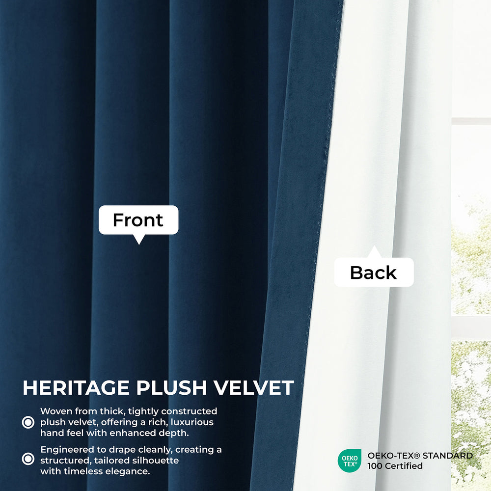 Eternal Blue Extra Wide Heritage Plush Velvet Room Darkening Curtain