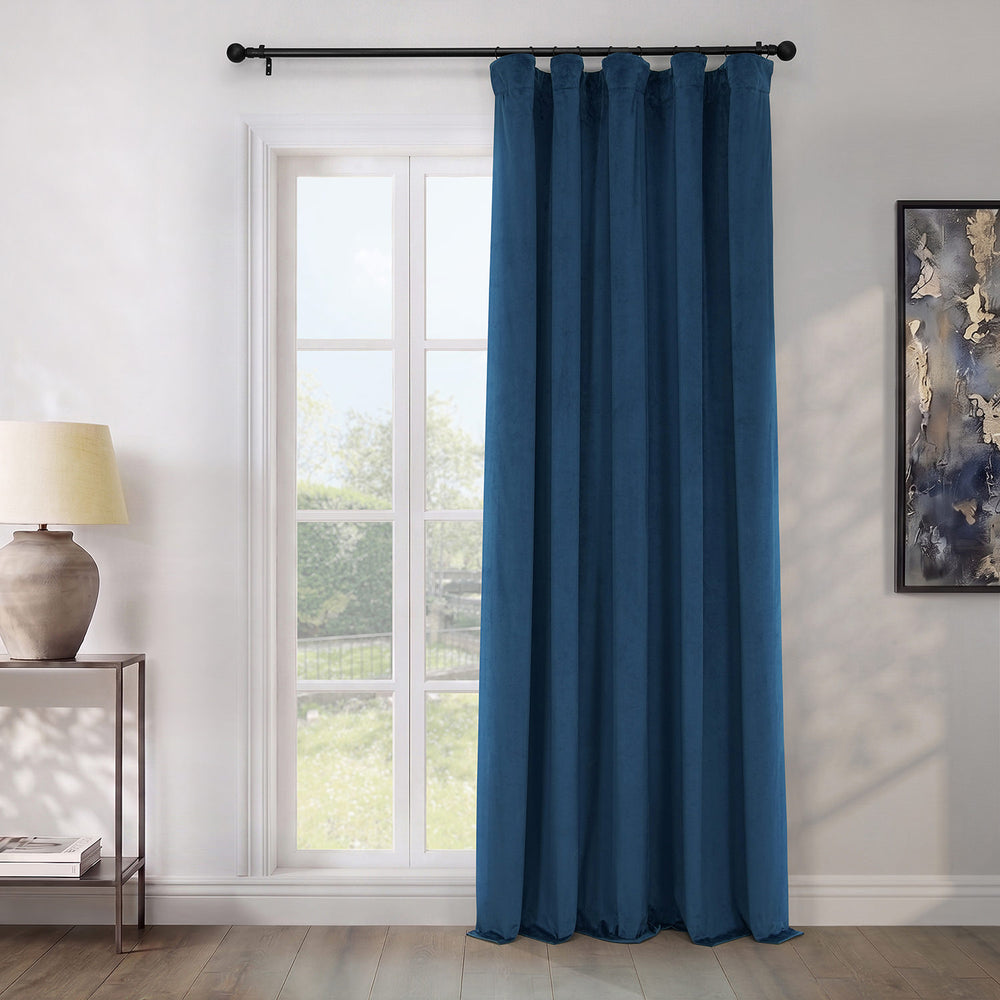Eternal Blue Extra Wide Heritage Plush Velvet Room Darkening Curtain