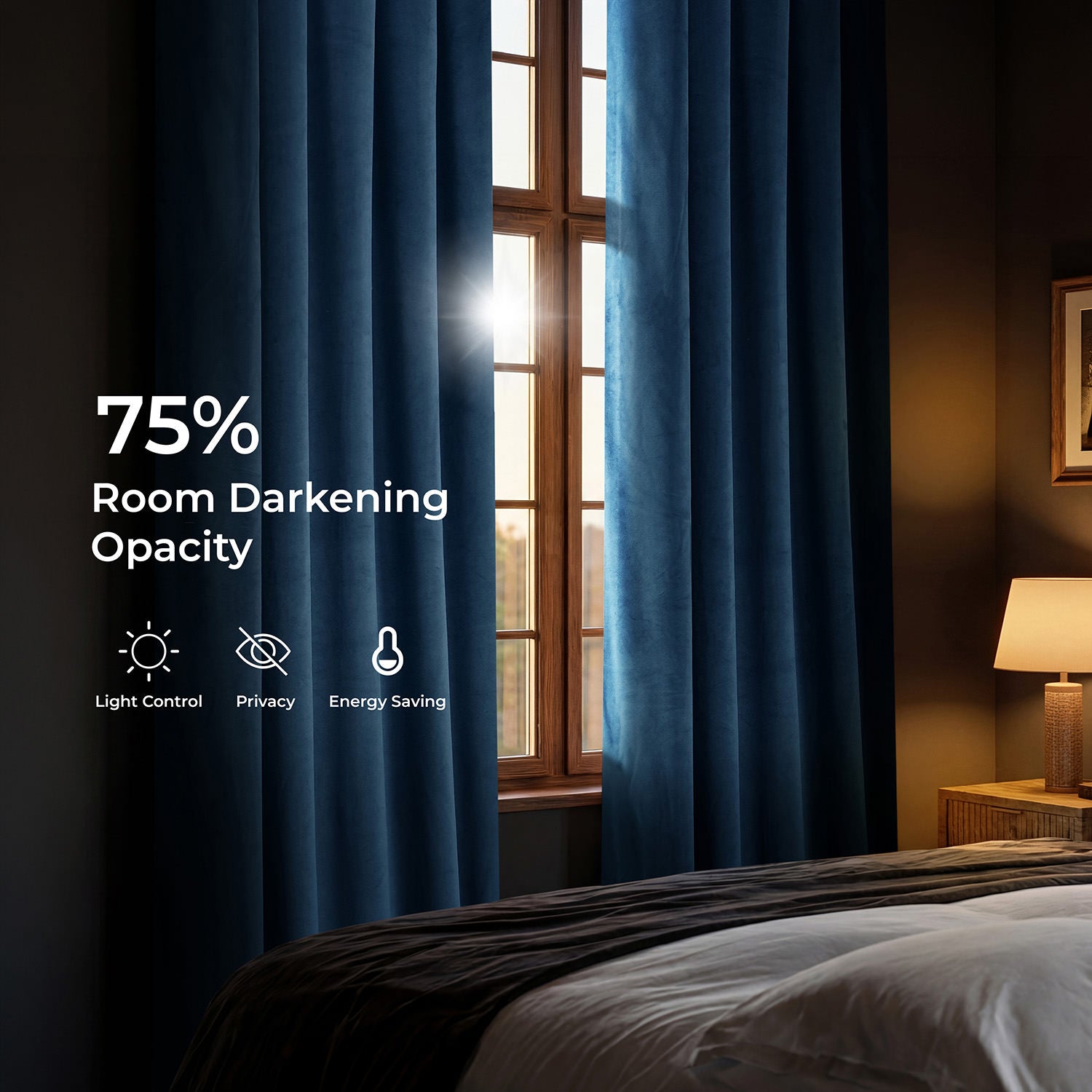 Eternal Blue Extra Wide Heritage Plush Velvet Room Darkening Curtain