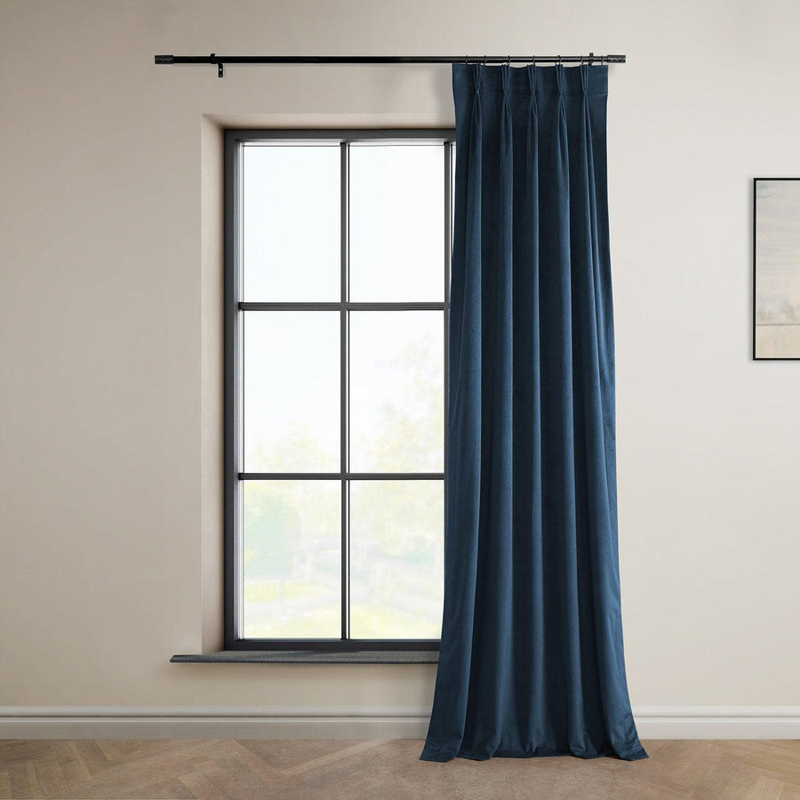 Eternal Blue French Pleat Heritage Plush Velvet Curtain - HalfPriceDrapes.com