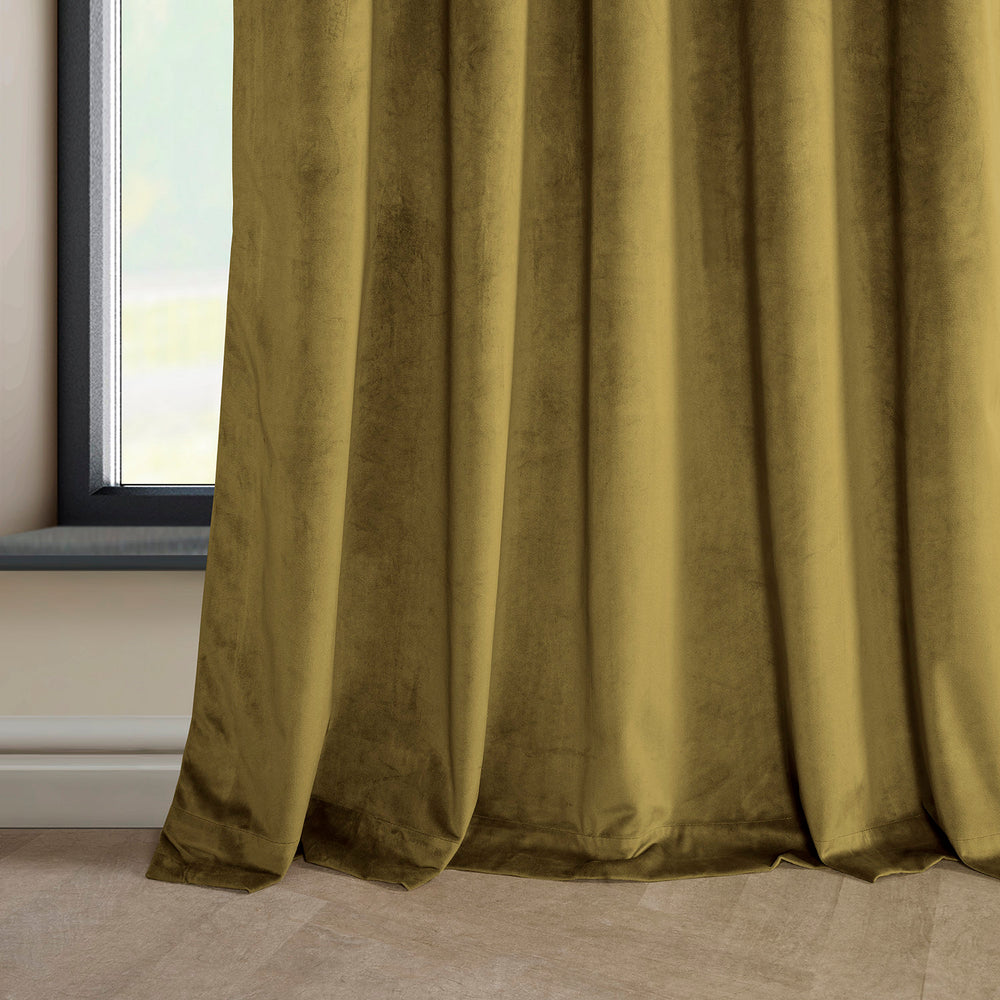 Peat Green Heritage Plush Velvet Custom Curtain