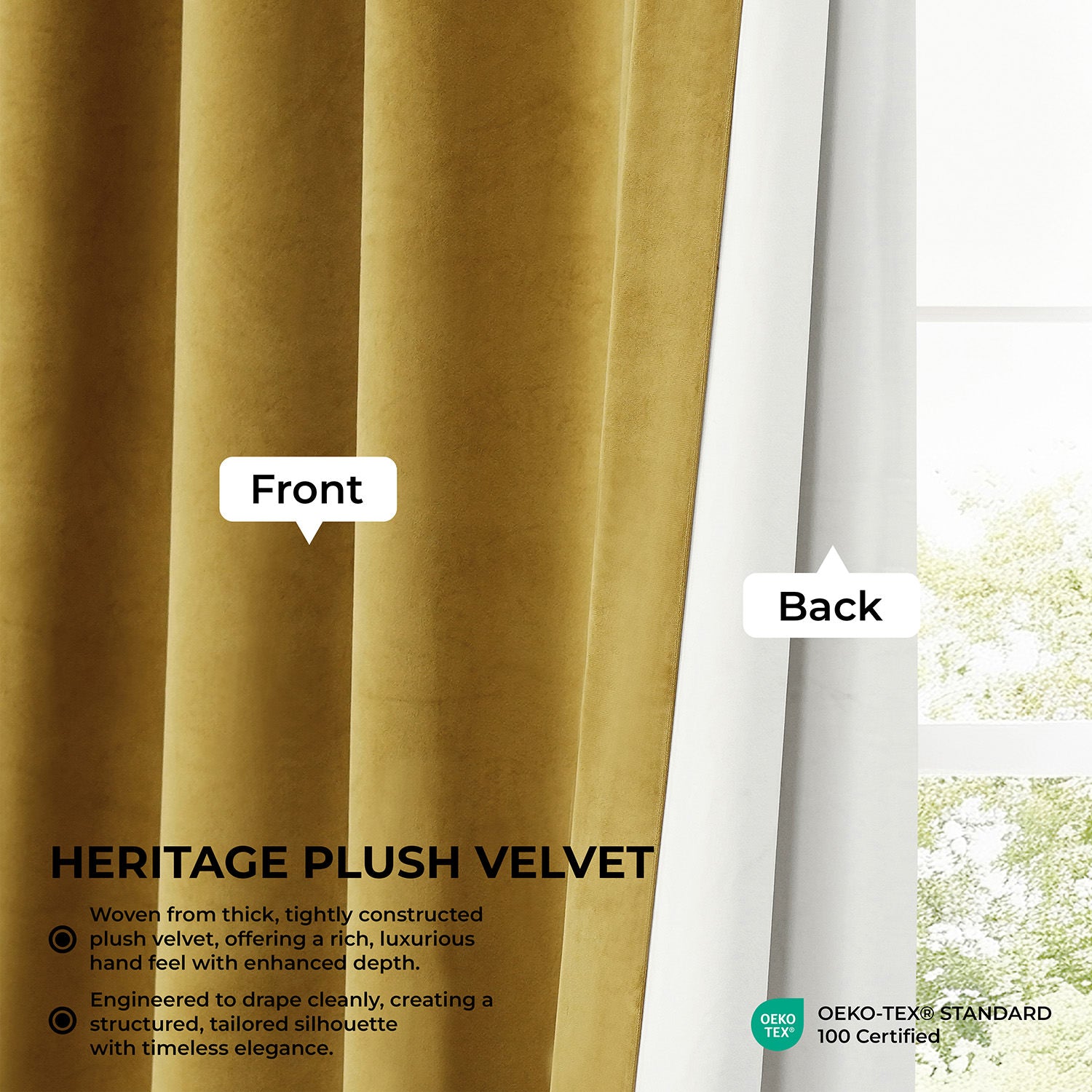Peat Green Heritage Plush Velvet Room Darkening Curtain