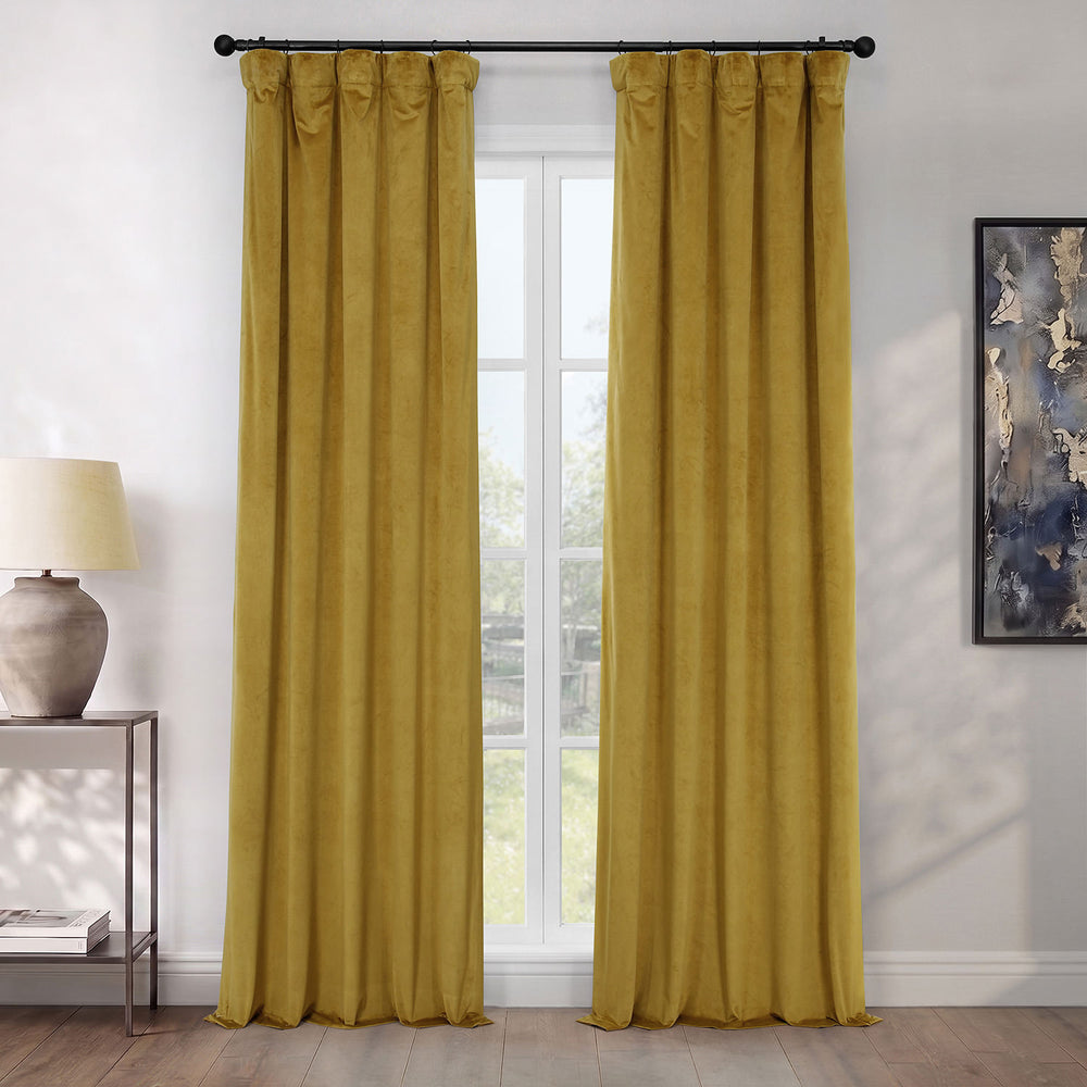 Peat Green Heritage Plush Velvet Room Darkening Curtain