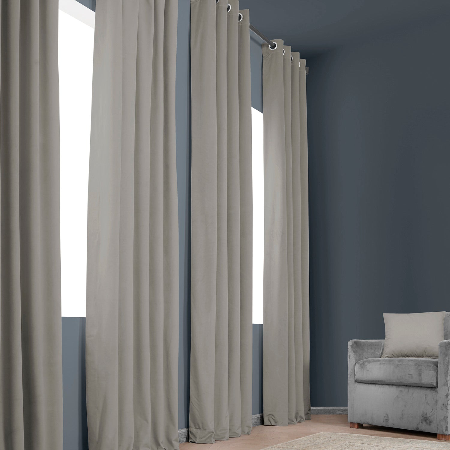 City Grey Heritage Plush Velvet Custom Curtain