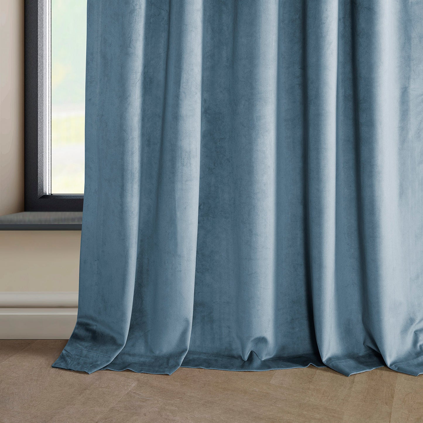 Denmark Blue Heritage Plush Velvet Custom Curtain