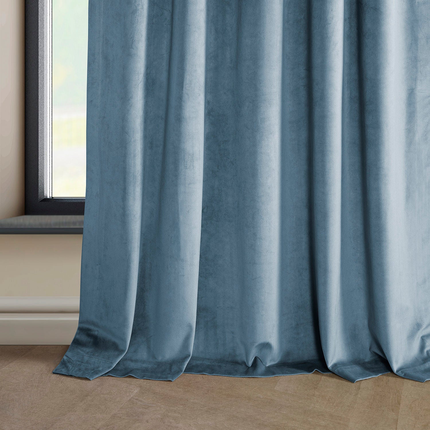 Denmark Blue Heritage Plush Velvet Custom Curtain