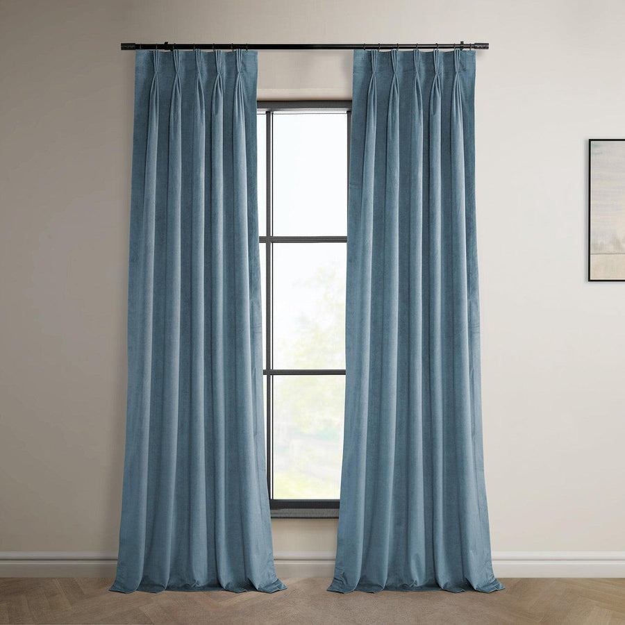 Denmark Blue French Pleat Heritage Plush Velvet Curtain - HalfPriceDrapes.com