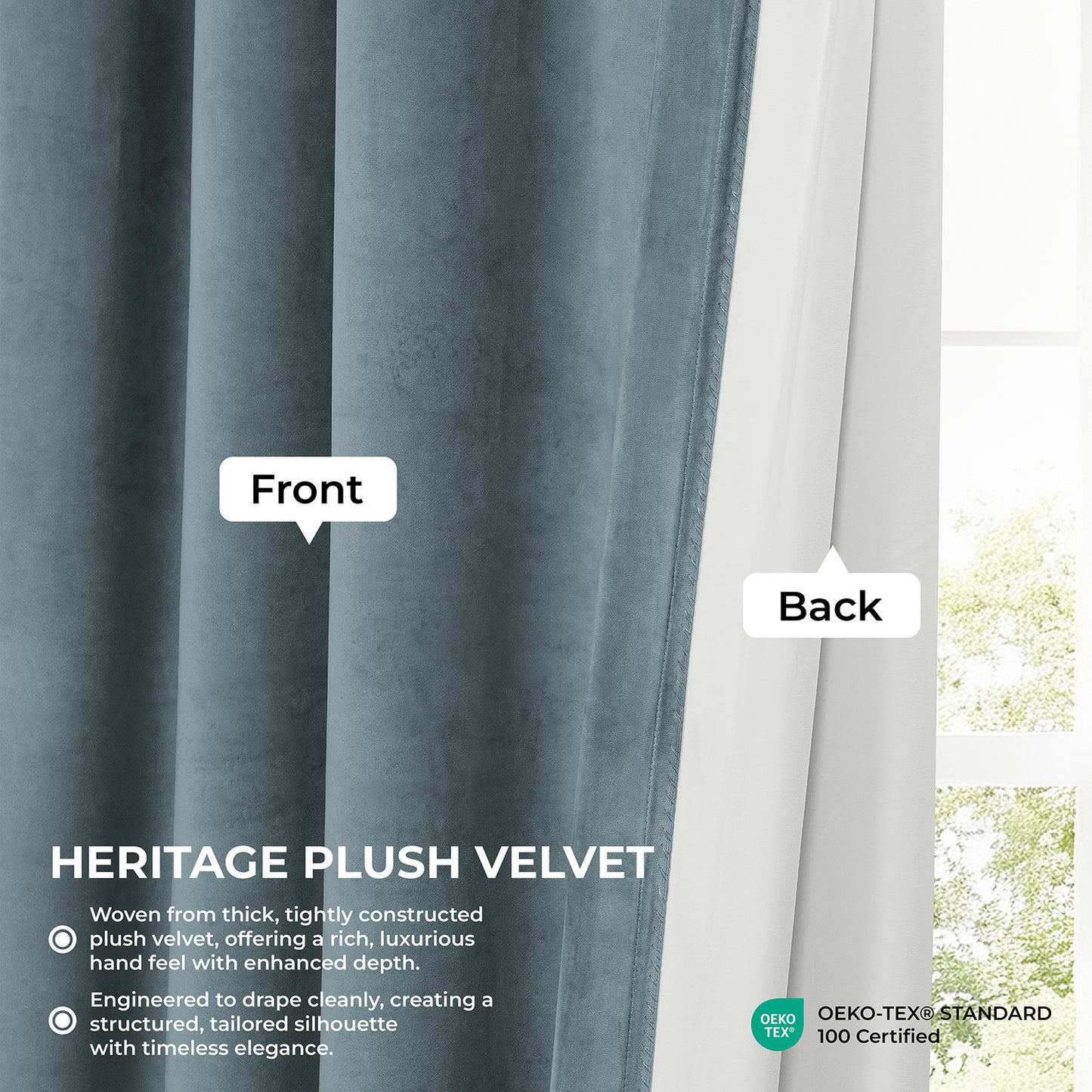 Denmark Blue Heritage Plush Velvet Room Darkening Curtain