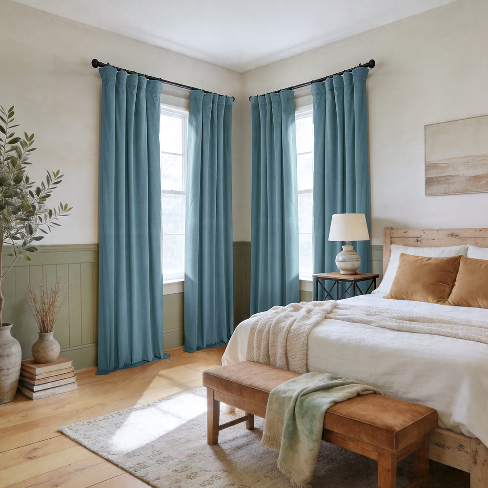 Denmark Blue Heritage Plush Velvet Room Darkening Curtain