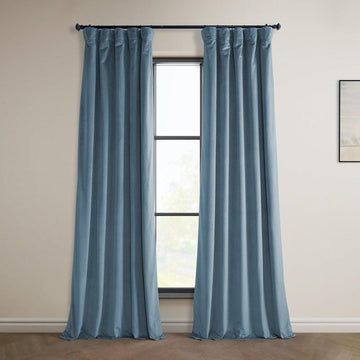 Denmark Blue Heritage Plush Velvet Room Darkening Curtain