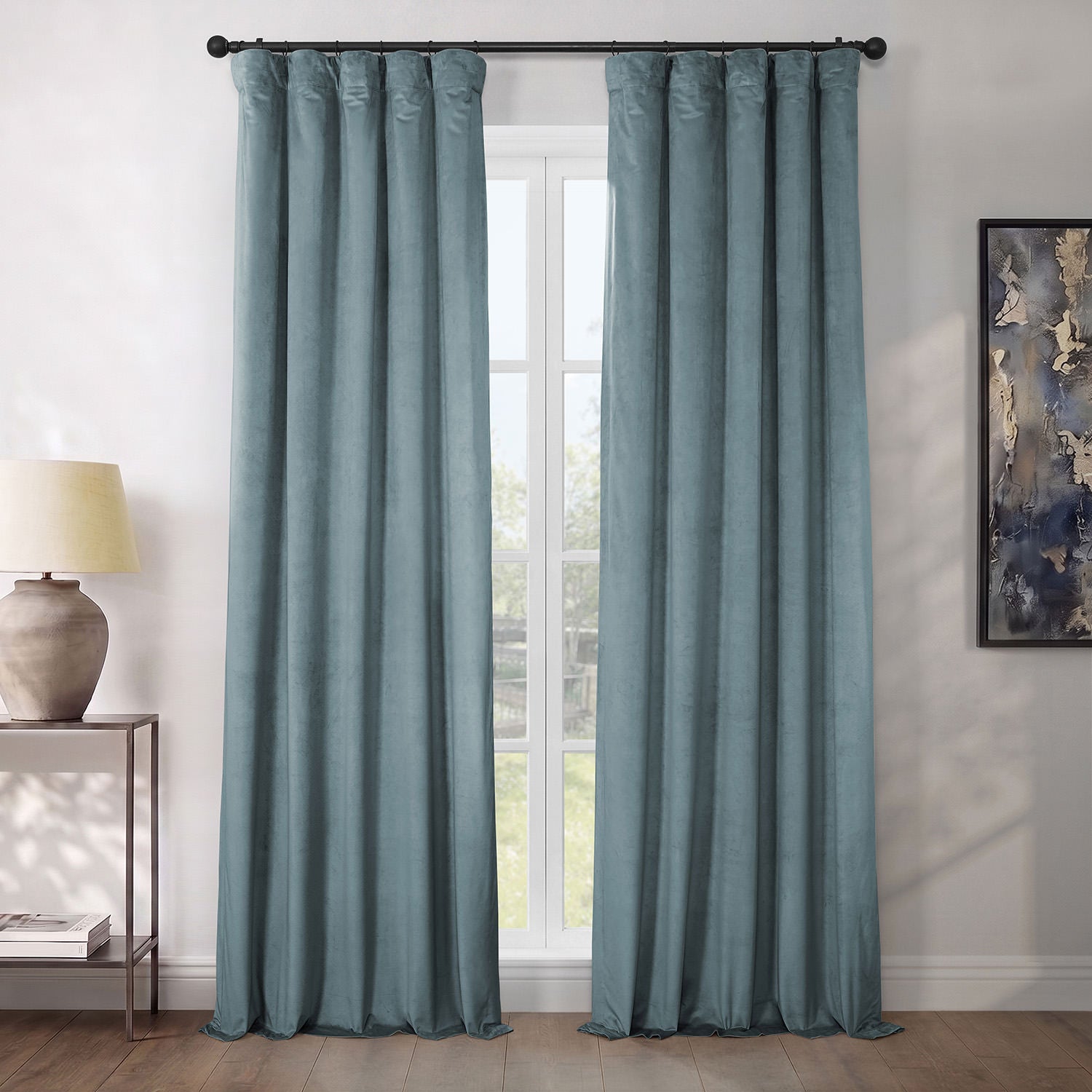 Denmark Blue Heritage Plush Velvet Room Darkening Curtain